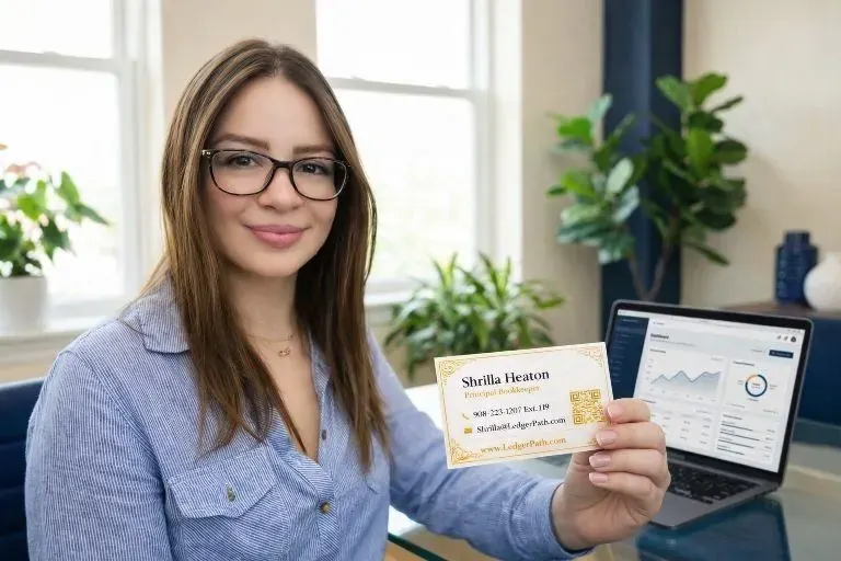 Smart Hub Bookkeeping business card with premium cream and gold branding